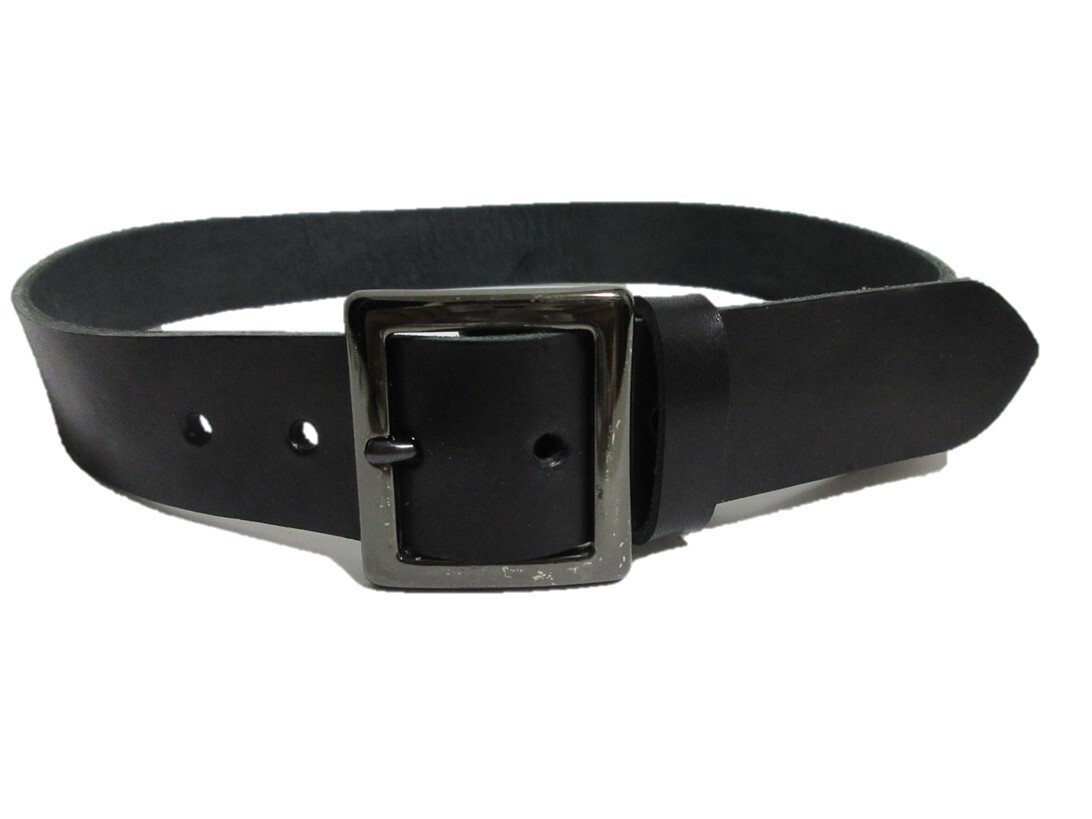  Tochigi leather belt plain buckle black black nickel plating original leather made in Japan 