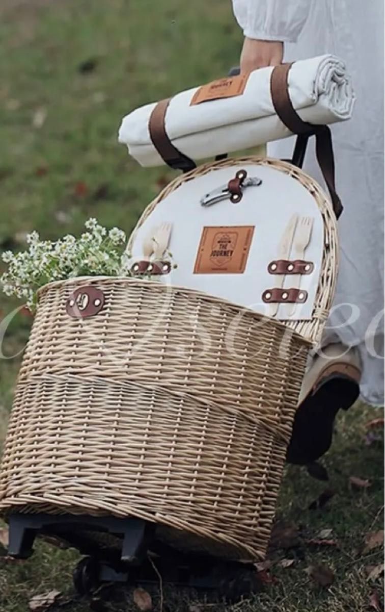 キャリー型ピクニックバスケット　北欧インテリア　おしゃピク　可愛いおしゃれ　韓国 カゴバッグ かごバッグ かご