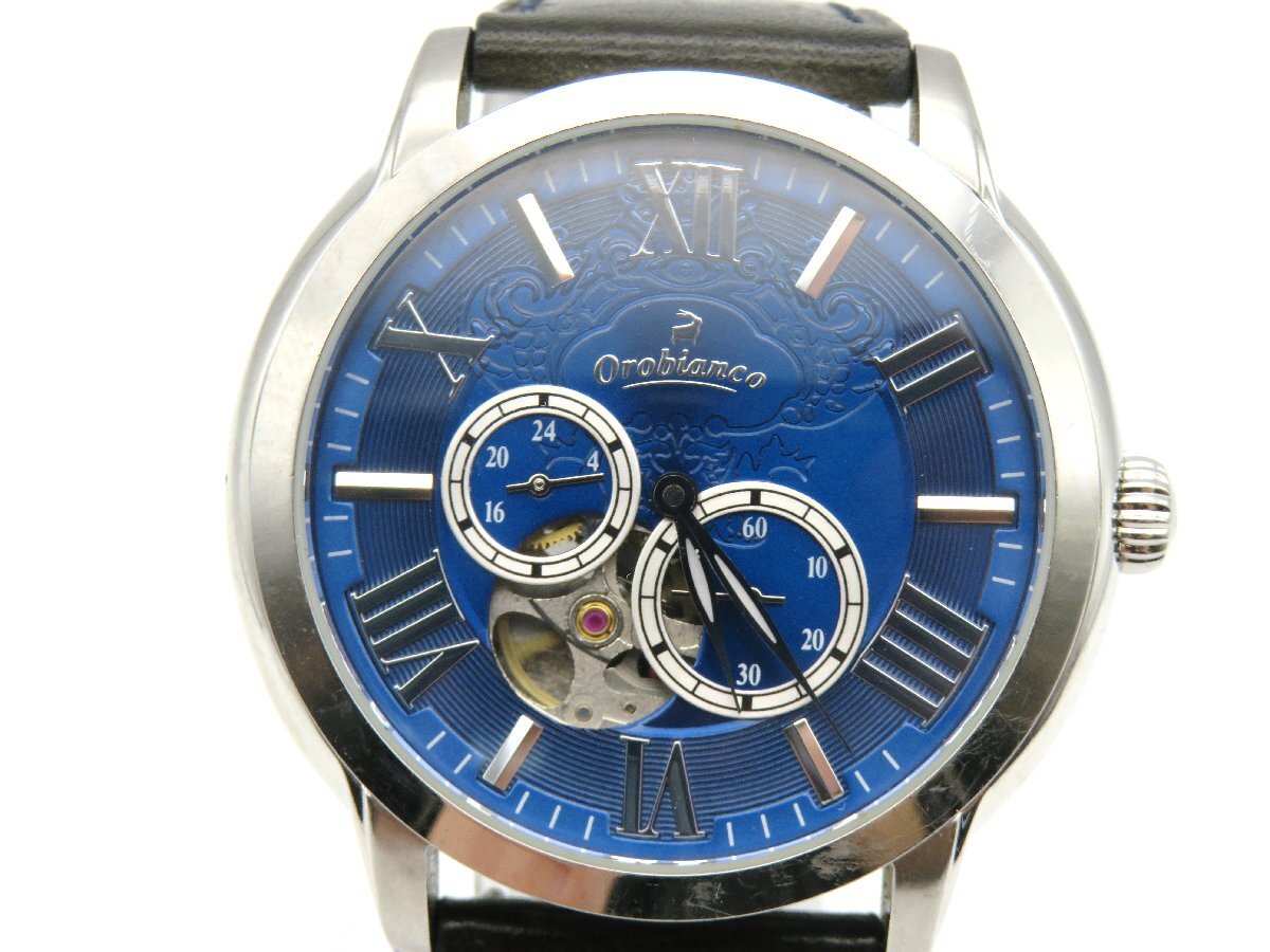 1円◆稼働◆ オロビアンコ OR-0035N ブルー 自動巻き メンズ 腕時計 箱 保 替えベルト K78208の画像1