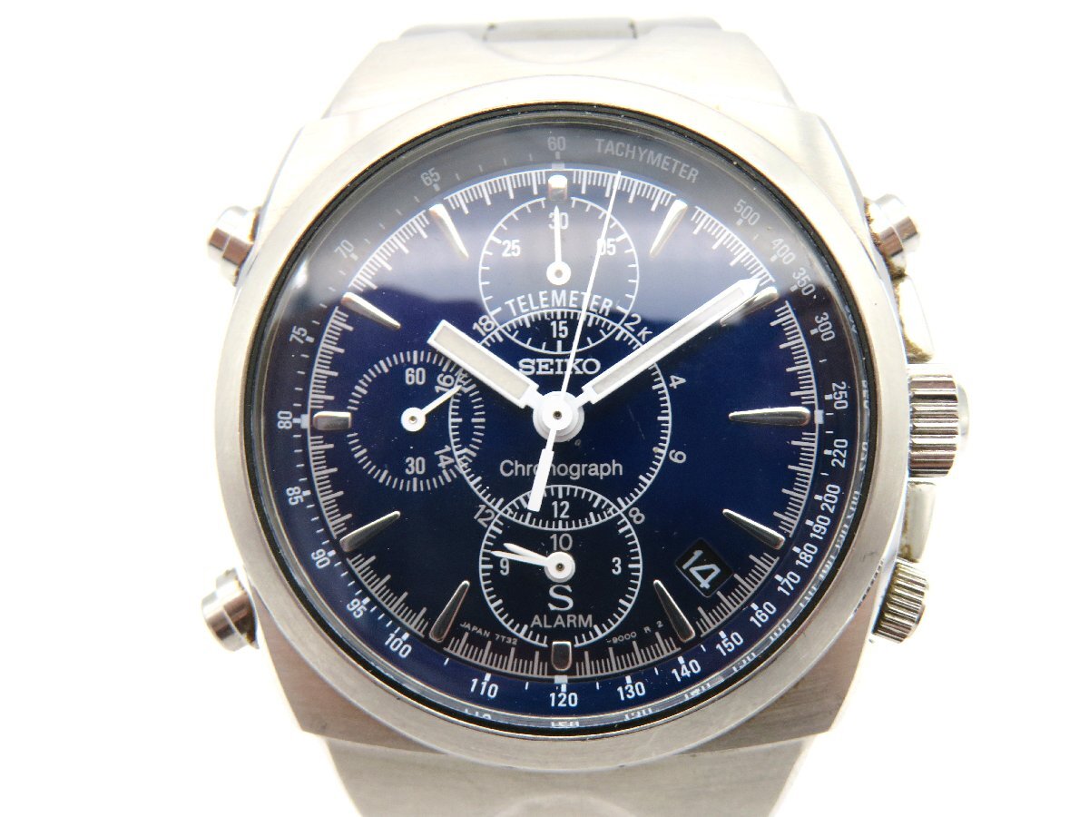 1円■ジャンク■ セイコー 7T32-9000 ブルー クオーツ メンズ 腕時計 K81807_画像2