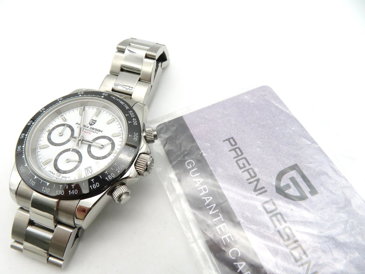 1円◆稼働◆ ノンブランド PD-1644 パガーニ デイトナオマージュ クロノグラフ ホワイト クオーツ メンズ 腕時計 保 N030の画像6