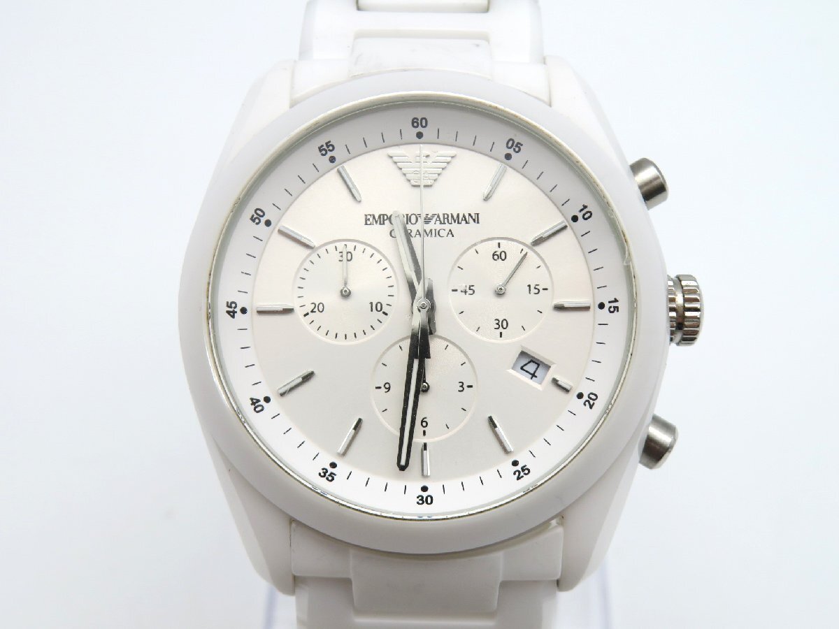 1円◆稼働◆ エンポリオアルマーニ AR-1493 ホワイト クオーツ メンズ 腕時計 N817_画像1