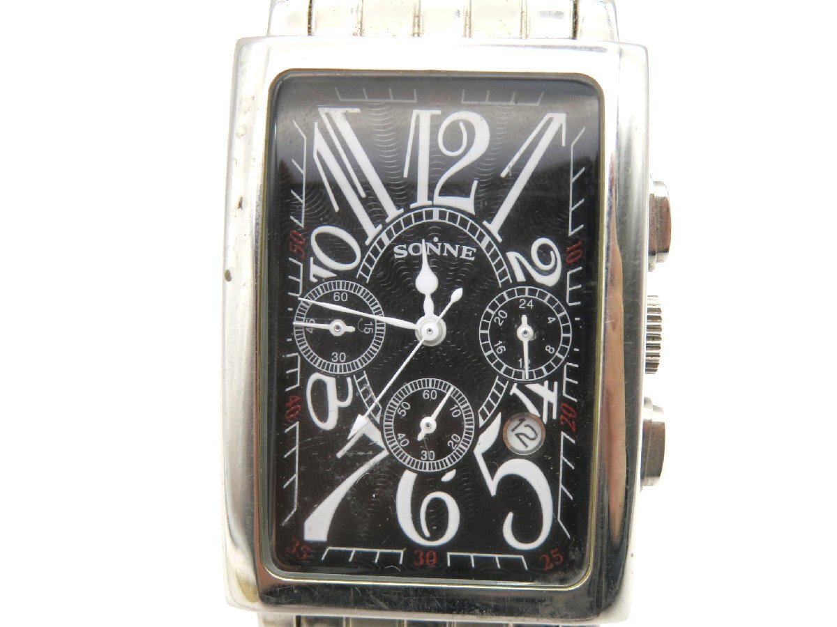 1円◆稼働◆ ゾンネ ブラック クオーツ レディース 腕時計 N852の画像1