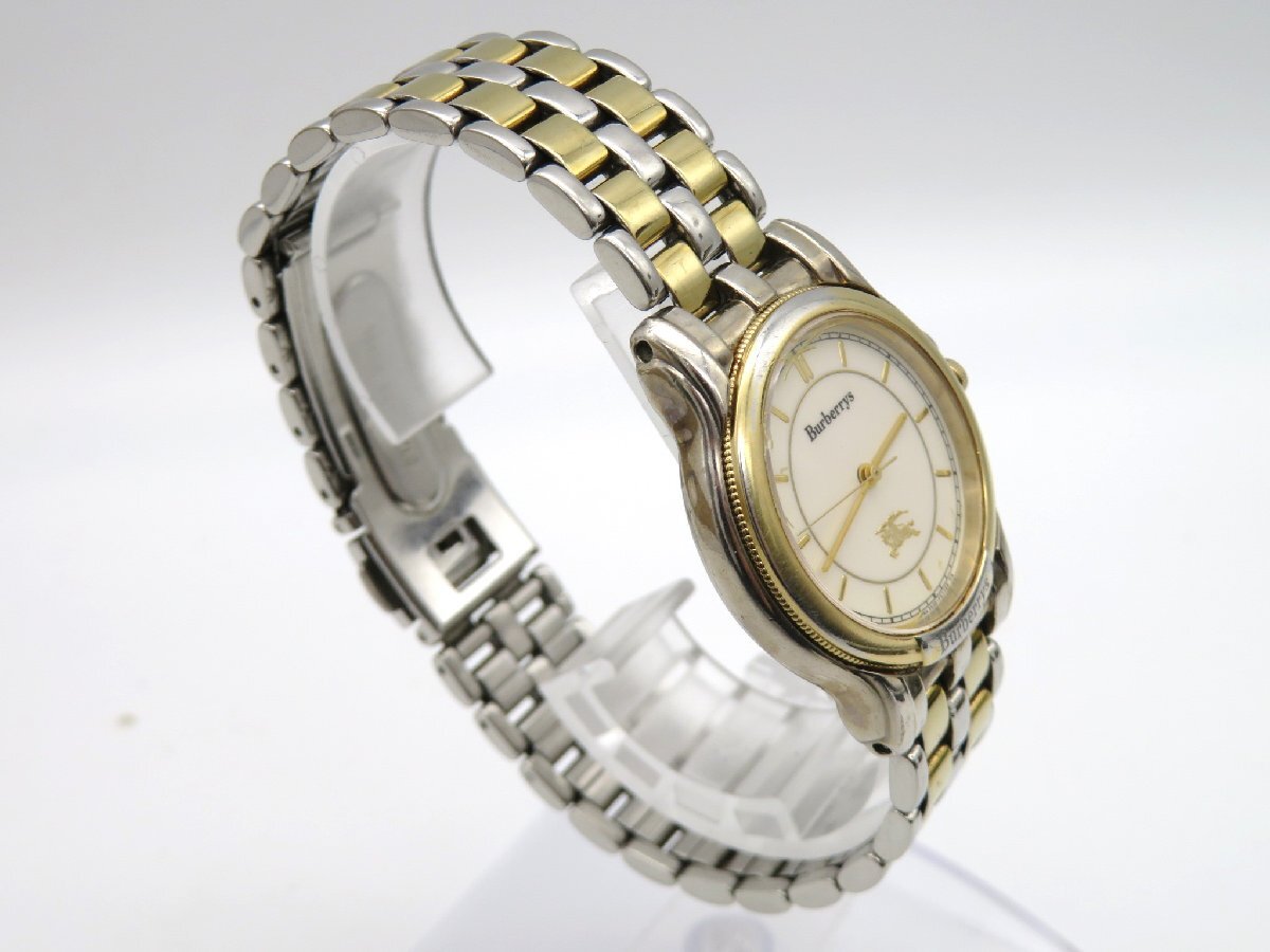 1円◆稼働◆ バーバリー ホワイト クオーツ ユニセックス 腕時計 L30805_画像3