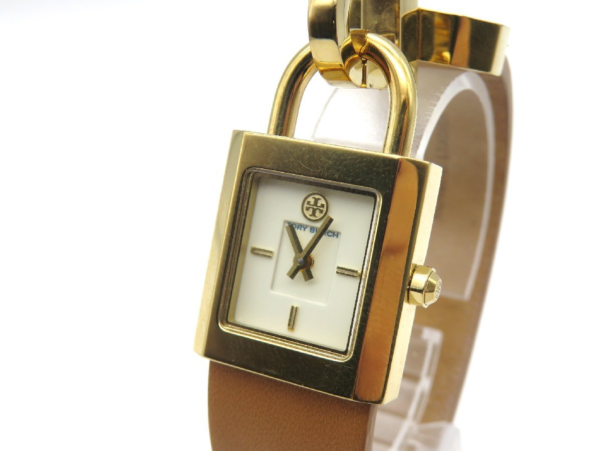 1円◆稼働◆ トリーバーチ TBＷ7001 アイボリー クオーツ レディース 腕時計 L55403の画像1