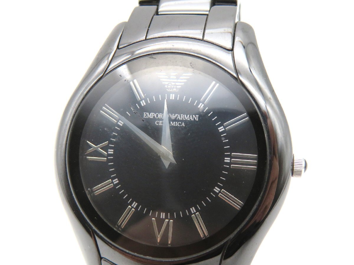1円◆稼働◆ エンポリオアルマーニ AR-1441 ブラック クオーツ メンズ 腕時計 L56008の画像1
