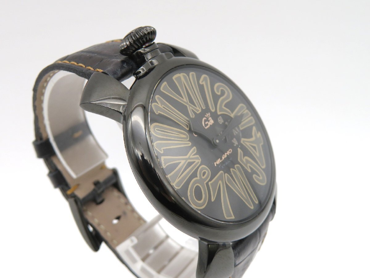 1円◆稼働◆ ガガミラノ 5086 ブラック クオーツ メンズ 腕時計 N925の画像3