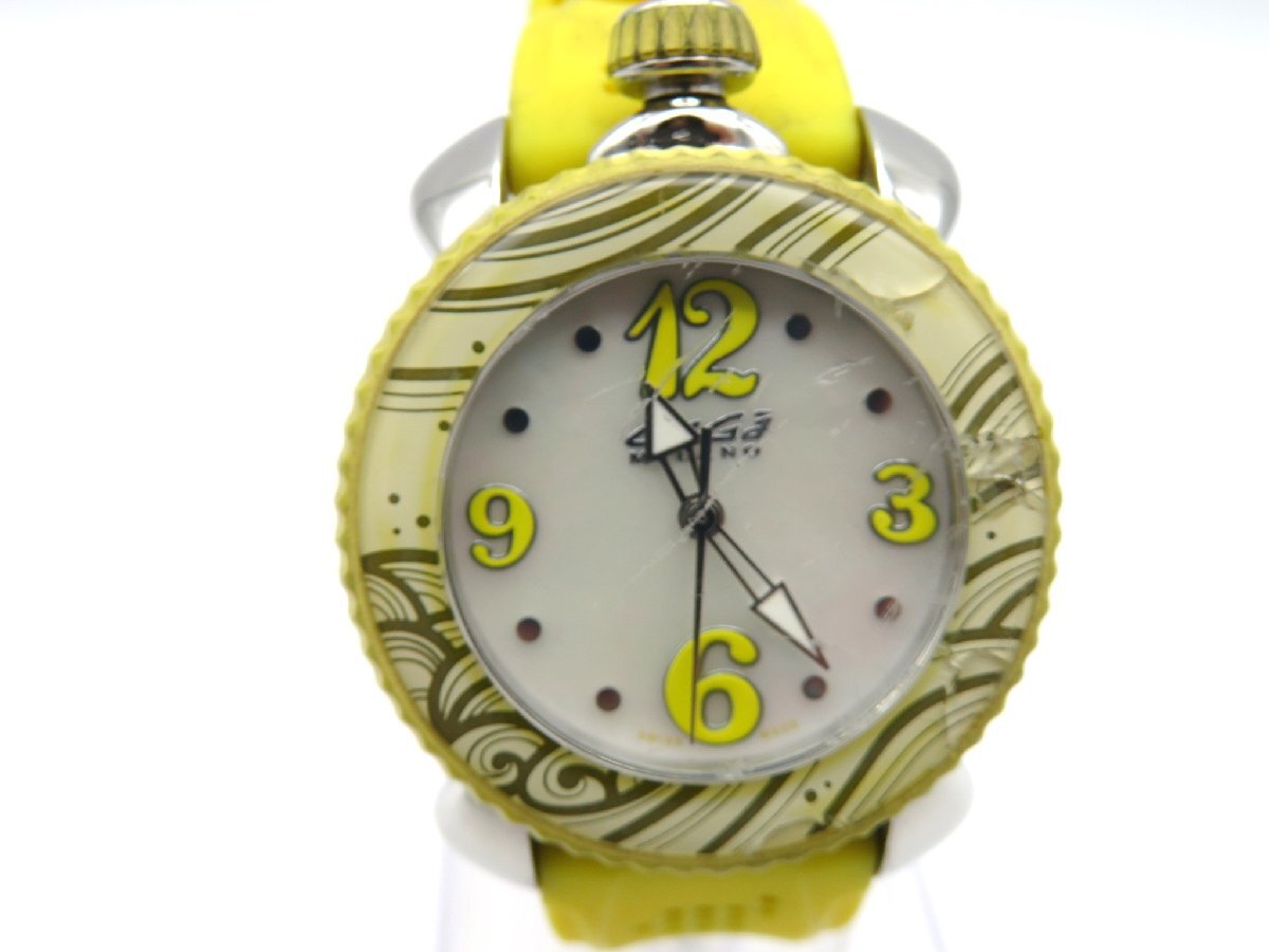 1円◆稼働◆ ガガミラノ 7020 シェルシルバー クオーツ メンズ 腕時計 M14003