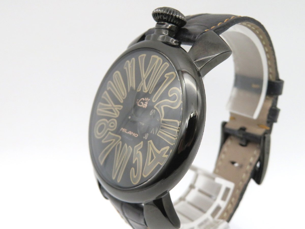 1円◆稼働◆ ガガミラノ 5086 ブラック クオーツ メンズ 腕時計 N925の画像2