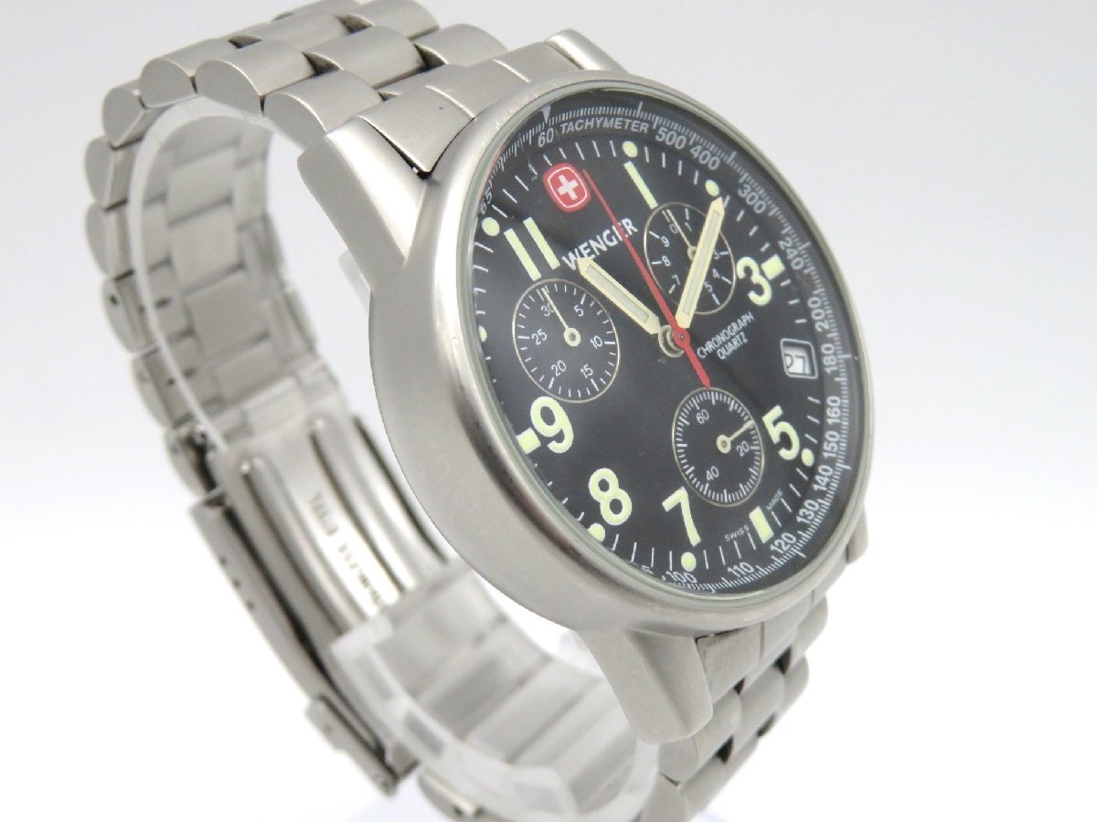 1円◆稼働◆ ウェンガー 7072X ブラック クオーツ メンズ 腕時計 N916の画像3