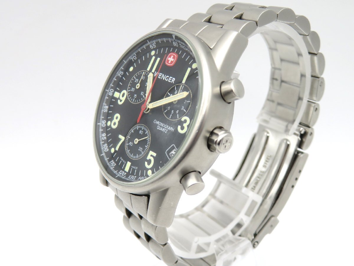 1円◆稼働◆ ウェンガー 7072X ブラック クオーツ メンズ 腕時計 N916の画像2