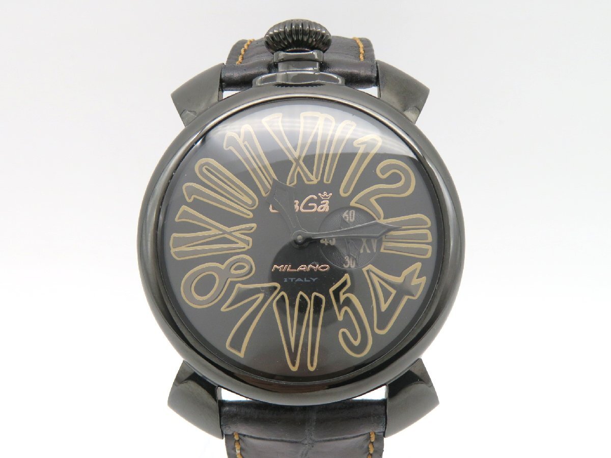 1円◆稼働◆ ガガミラノ 5086 ブラック クオーツ メンズ 腕時計 N925の画像1