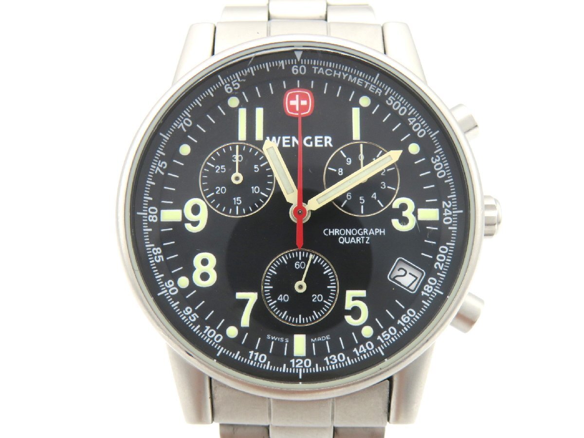 1円◆稼働◆ ウェンガー 7072X ブラック クオーツ メンズ 腕時計 N916の画像1