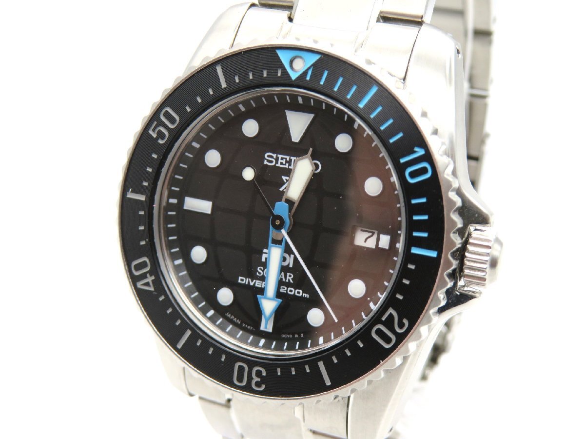 1円◆稼働◆ セイコー V147-0CS0 ブラック ソーラー メンズ 腕時計 M38502_画像1