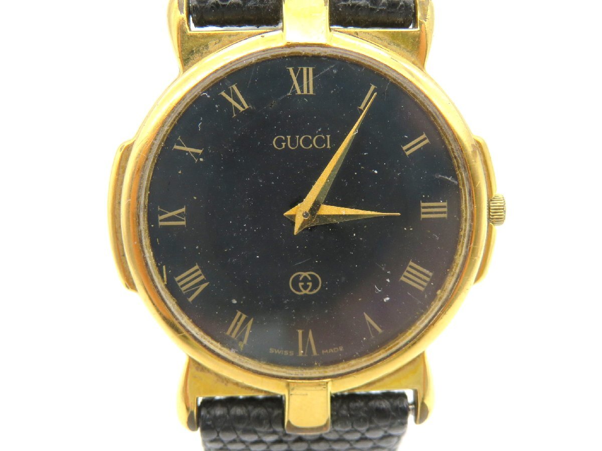 1円◆稼働◆ グッチ 3400F M ブラック クオーツ ユニセックス 腕時計 M19003