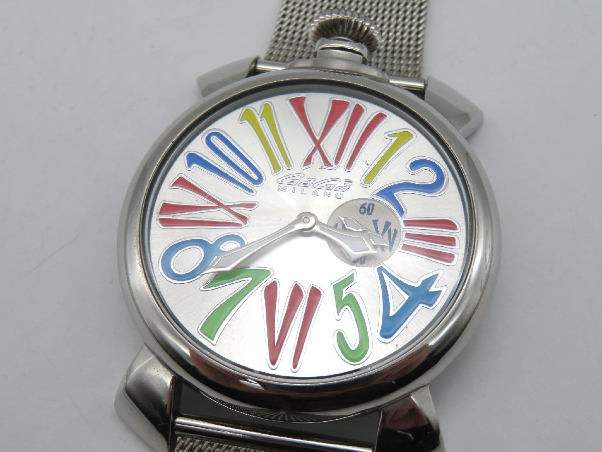 1円◆稼働◆ ガガミラノ 5080 マヌアーレ46 シルバー クオーツ メンズ 腕時計 M21702