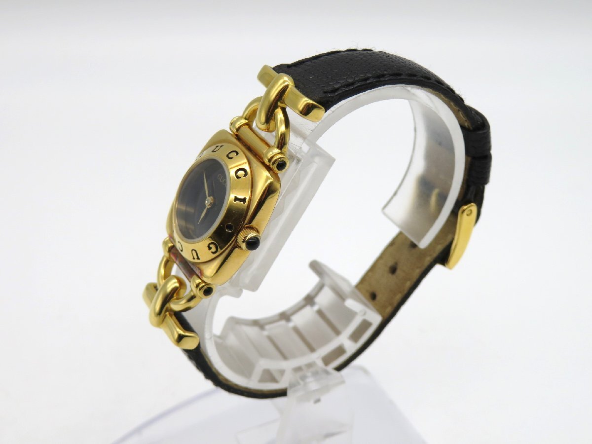 1円◆稼働◆ グッチ 6300L ブラック クオーツ レディース 腕時計 M38302