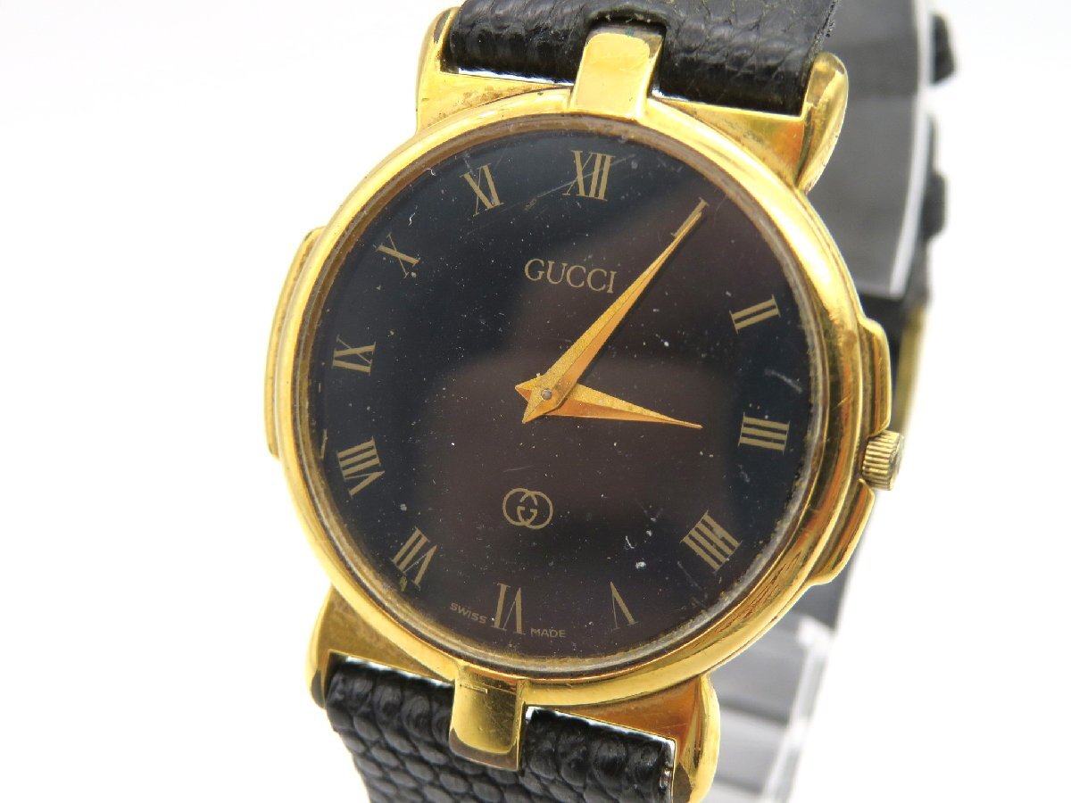 1円◆稼働◆ グッチ 3400F M ブラック クオーツ ユニセックス 腕時計 M19003