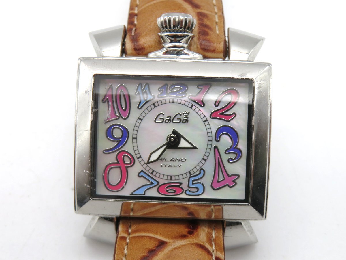 1円◆稼働◆ ガガミラノ ナポレオーネ パールホワイト クオーツ メンズ 腕時計 M21603_画像2