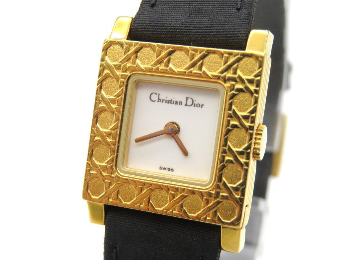 1円◆稼働◆ クリスチャンディオール D60-159 ホワイト クオーツ レディース 腕時計 替えベルト M20704の画像1