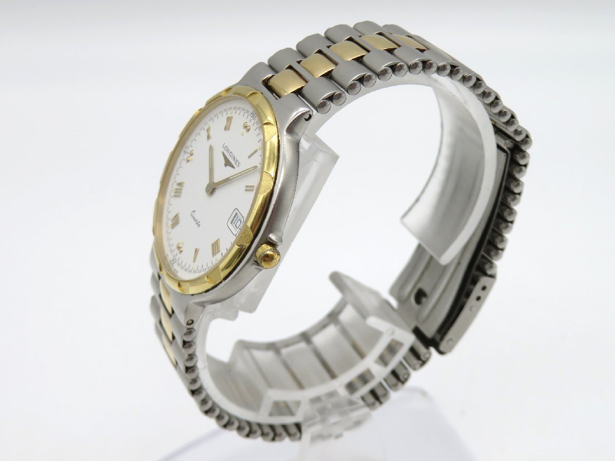 1円◆稼働◆ ロンジン コンクエスト ホワイト クオーツ ユニセックス 腕時計 M20101の画像3