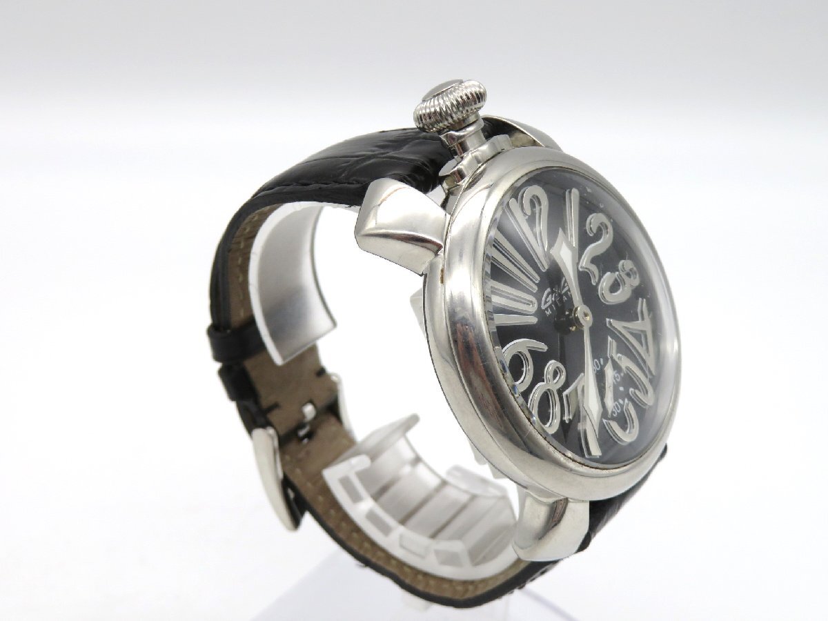 1円◆稼働◆ ガガミラノ マヌアーレ48 ブラック 手巻き メンズ 腕時計 M20502_画像4