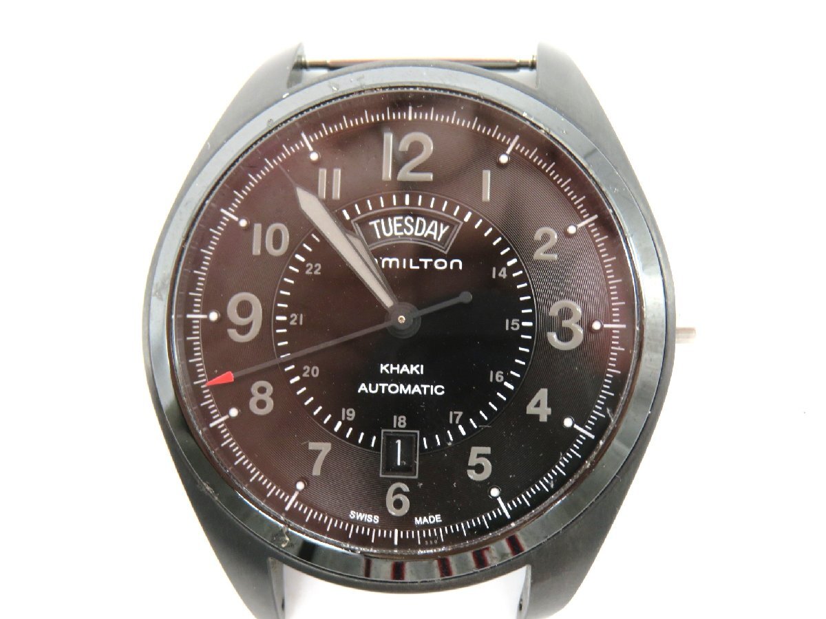 1円◆稼働◆ ハミルトン Ｈ706950 カーキ ブラック 自動巻き メンズ 腕時計 M19303の画像2