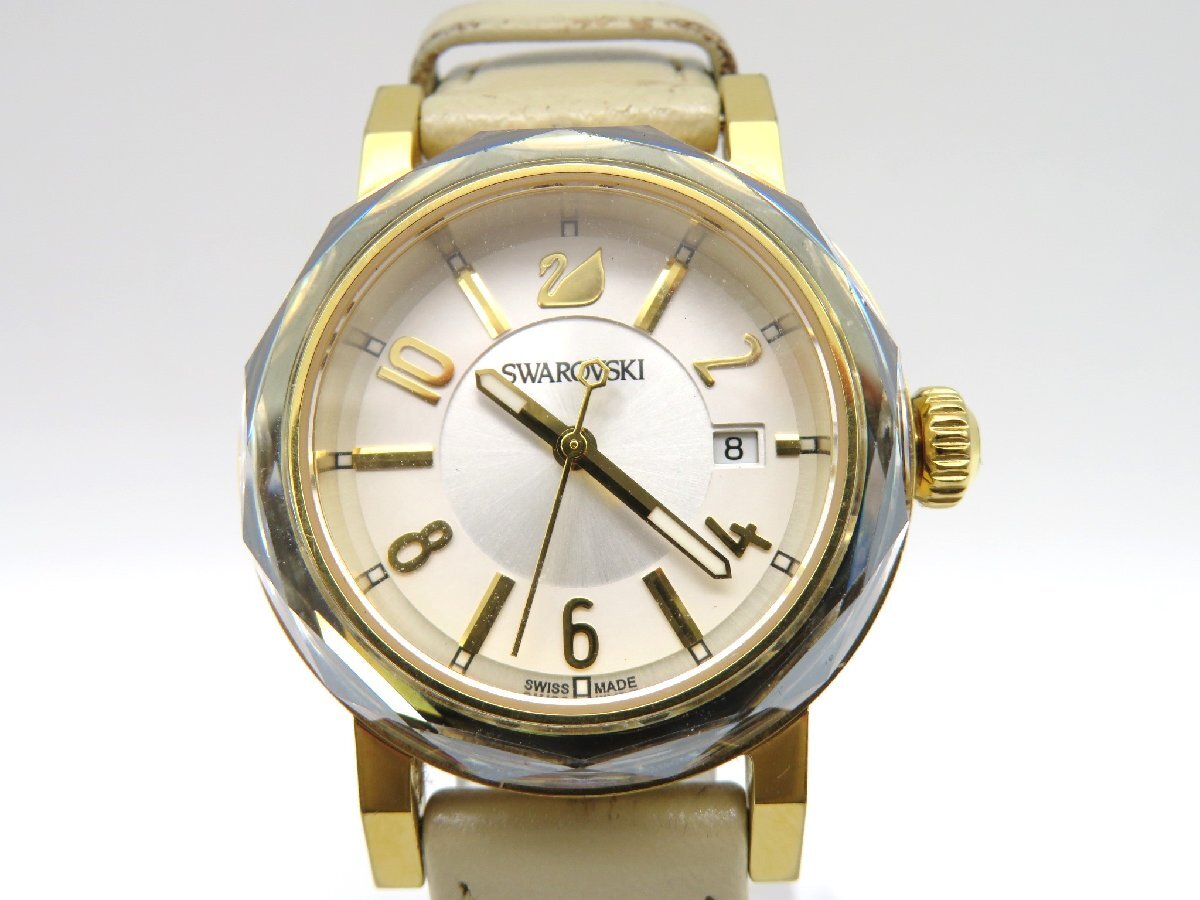 1 jpy * operation * Swarovski silver quarts unisex wristwatch M38804
