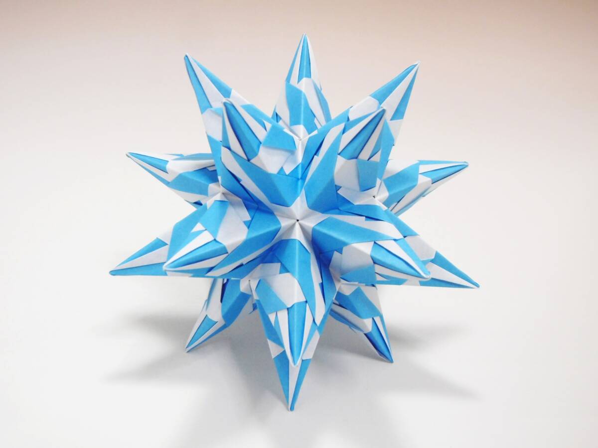 くす玉　30枚組　折り紙　ユニット　S-7　水色　トゲトゲ　kusudama　origami　ハンドメイド_画像6