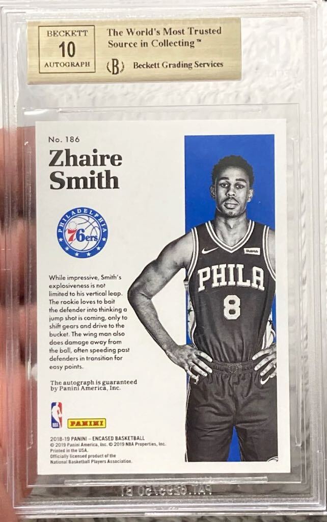 /75【BGS 9.5】RC 鑑定済 Zhaire Smith 2018-19 PANINI ザイール・スミス NBA Rookie Auto card 直書 ルーキー サイン カード BECKETT の画像2