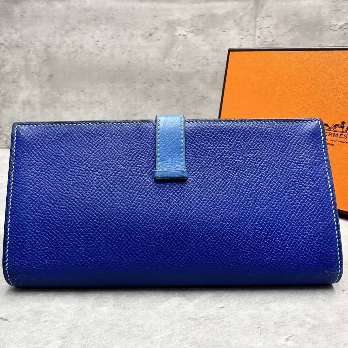 1円■マチ有り■ 定価38万円 エルメス HERMES ベアンスフレ ヴォーエプソン 長財布 H金具 sv金具 メンズ レディース レザー バイカラーの画像3