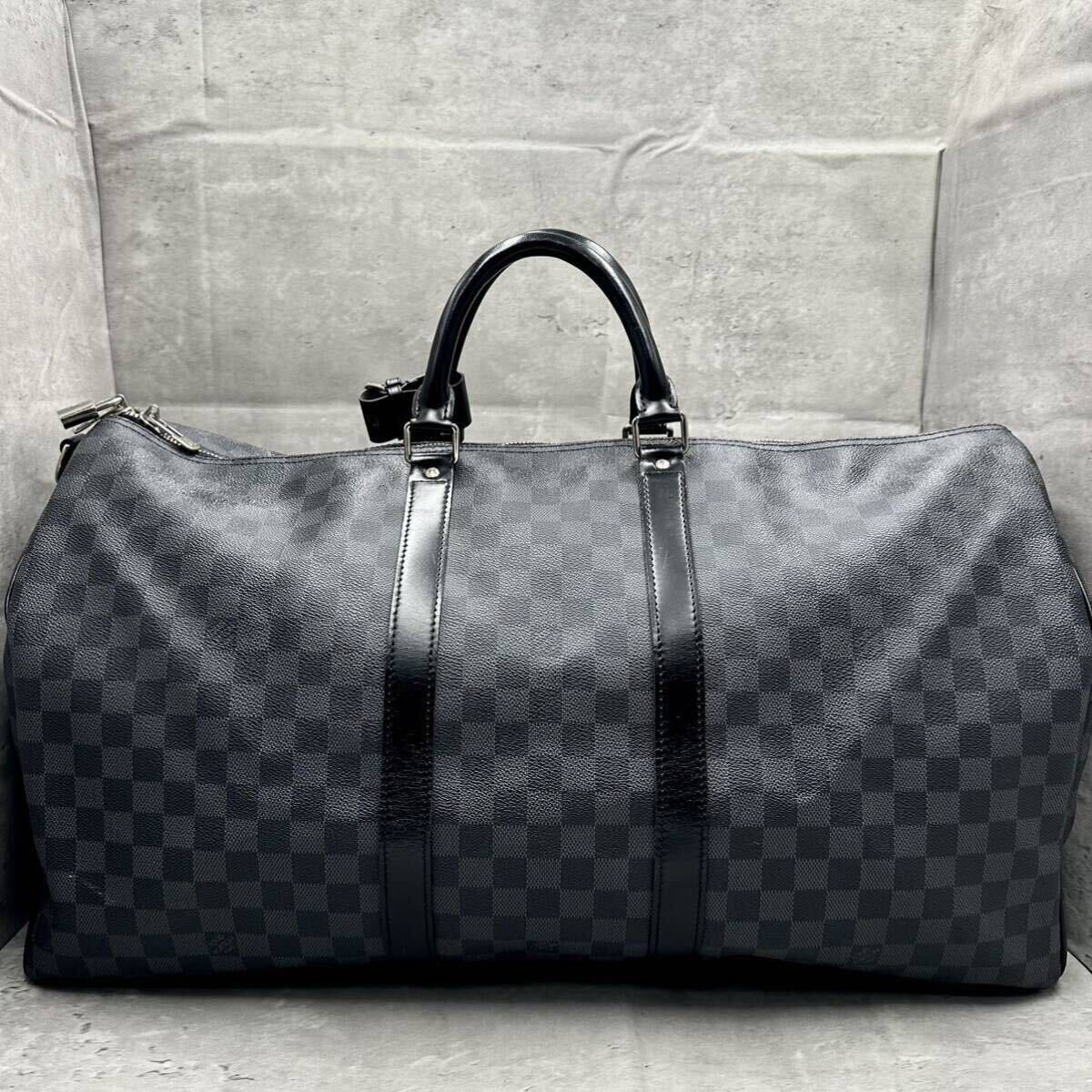 1円■大容量■ LOUIS VUITTON ルイヴィトン メンズ ダミエグラフィット バンドリエール キーポル55 ボストン ビジネス バッグ N41413 革 黒_画像3