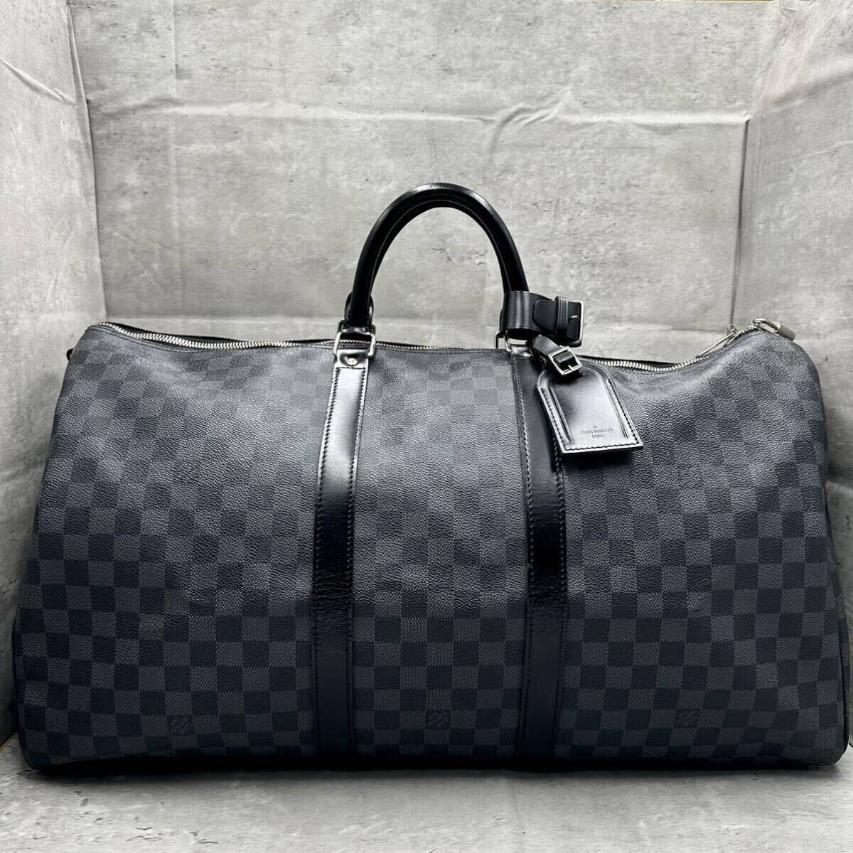 1円■大容量■ LOUIS VUITTON ルイヴィトン メンズ ダミエグラフィット バンドリエール キーポル55 ボストン ビジネス バッグ N41413 革 黒_画像2