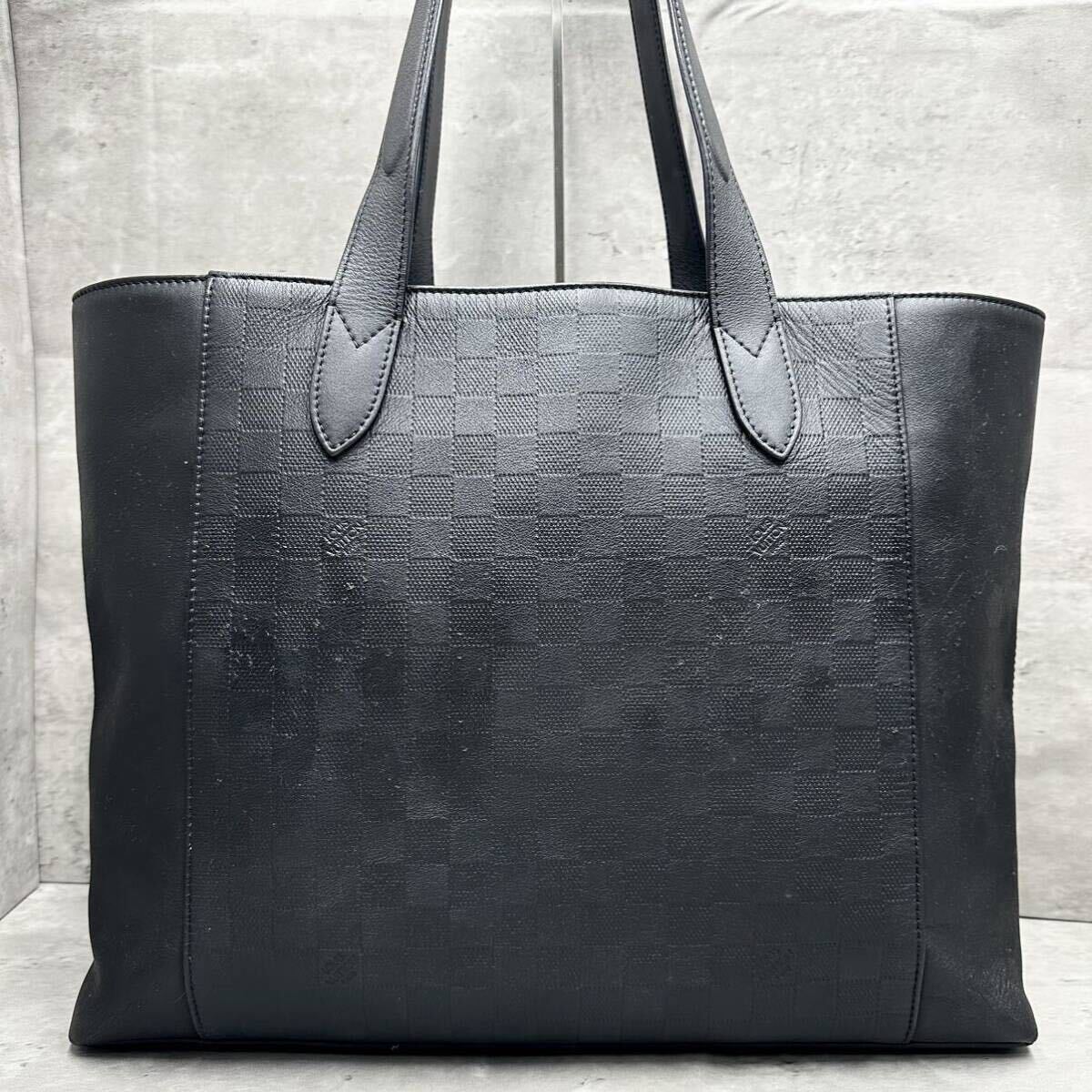 1円■最高峰■ LOUIS VUITTON ルイヴィトン メンズ ダミエ アンフィニ カバ ヴォワヤージ トートバッグ ビジネス A4◎ 大容量 レザー 黒_画像3