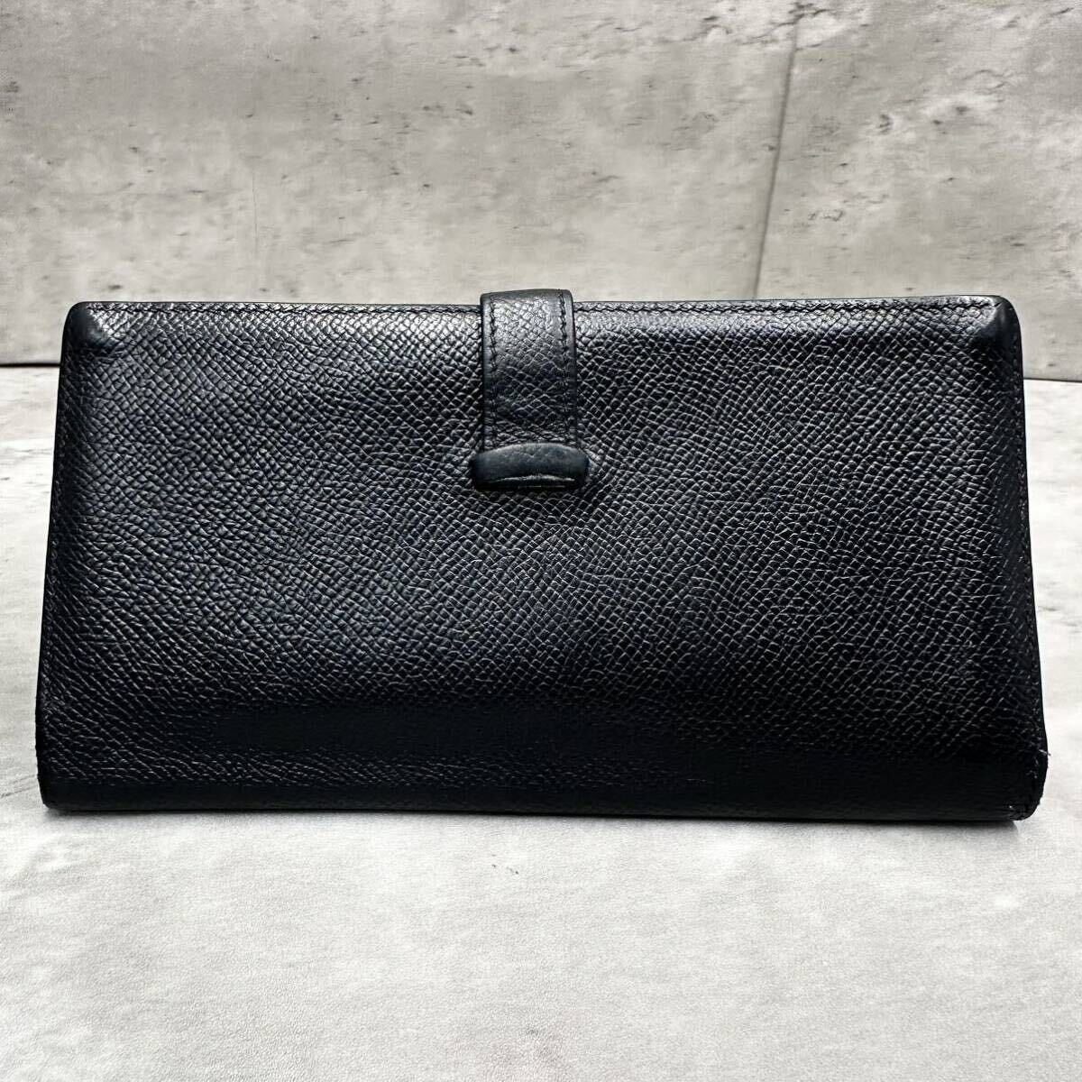 1円■マチ有り■ エルメス HERMES メンズ ベアンスフレ ヴォーエプソン 長財布 ウォレット H金具 G金具 レディース レザー 黒 ブラック_画像3