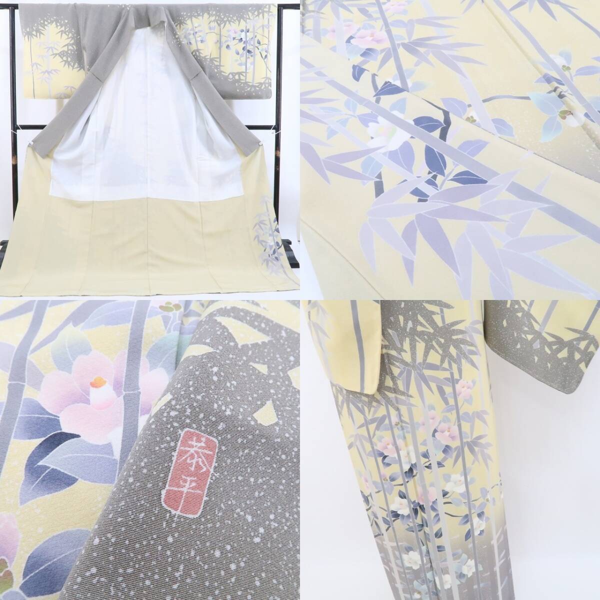 tomihisa 新品 手描き友禅 落款 恭平 着物 正絹 仕付け糸付 tomihisa 新品 手描き友禅 落款 恭平 着物 正絹 仕付け糸付