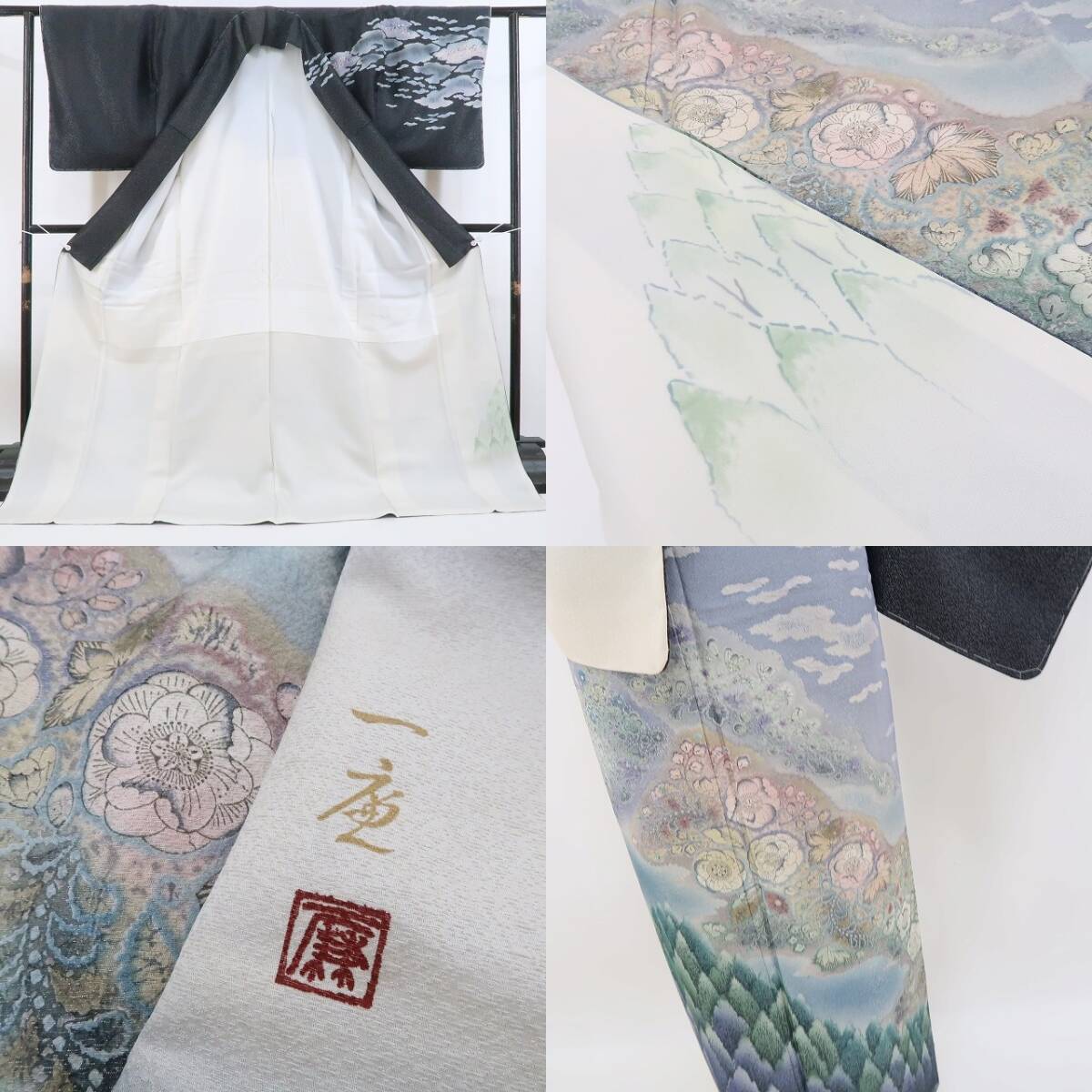 tomihisa 新品 吉野一廉 落款 辻ヶ花 絞り 銀通し 着物 仕付け糸 tomihisa 新品 吉野一廉 落款 辻ヶ花 絞り 銀通し 着物 仕付け糸