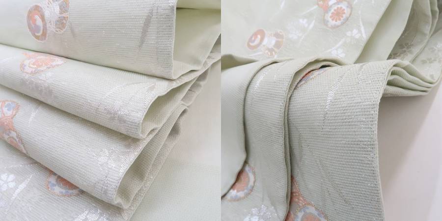 ゆめsaku2 美品 絽“鼓の音色に身を癒すお洒落ごころの夏化粧”着物 正絹 夏袋帯 1835　