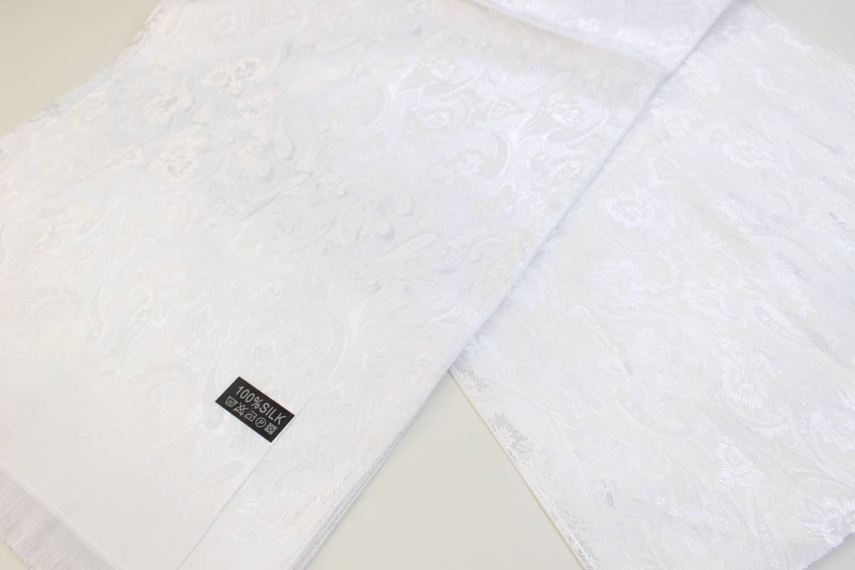 新品 アウトレット【SILK シルク100%】華 ペイズリー柄 大判 ストール/スカーフ WHITE 白 ホワイト_画像4