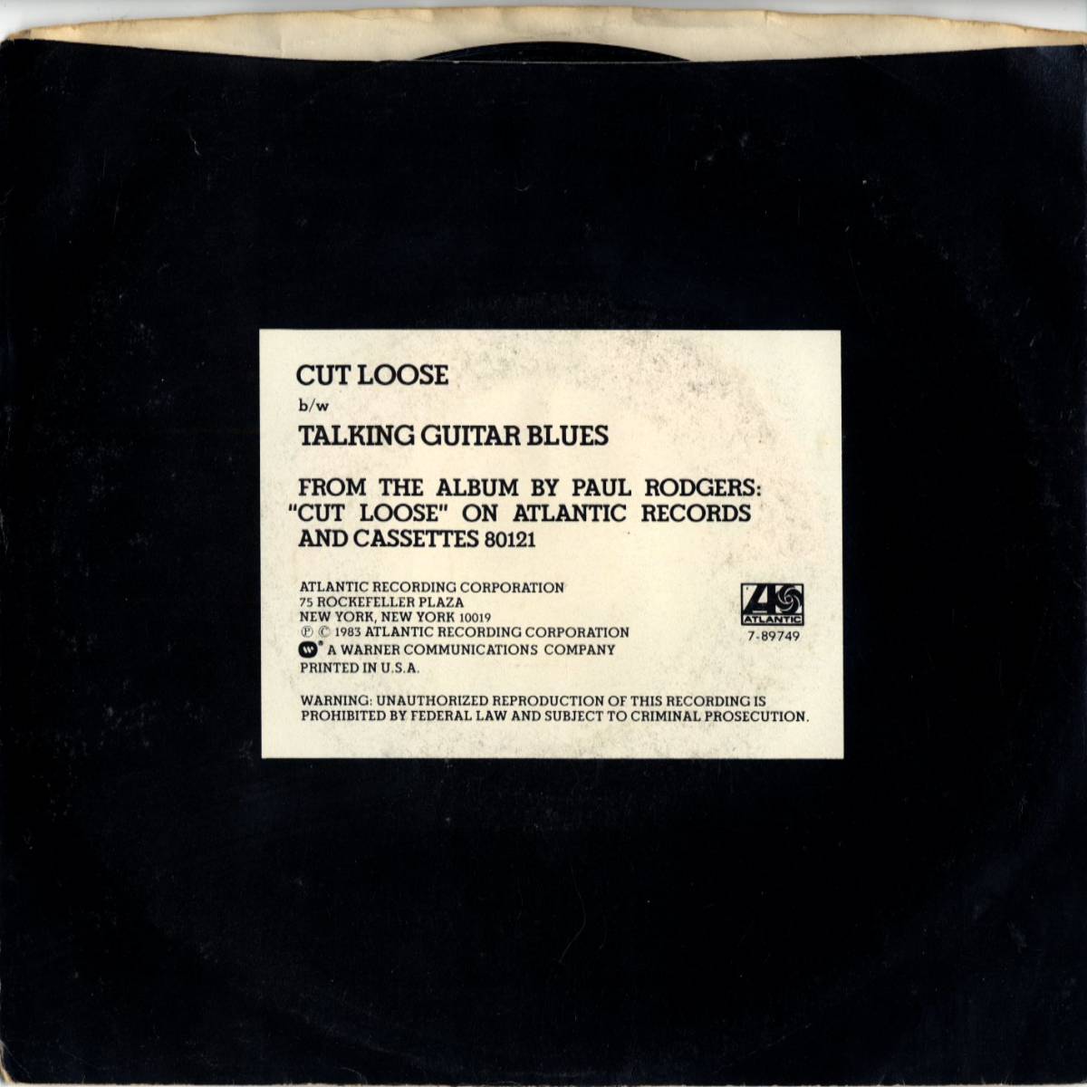 Paul Rodgers (Free, Bad Compnay, Queen関連）「Cut Loose/ Talkinh Guitar Blues」 米国ATLANTIC盤EPレコード_画像4