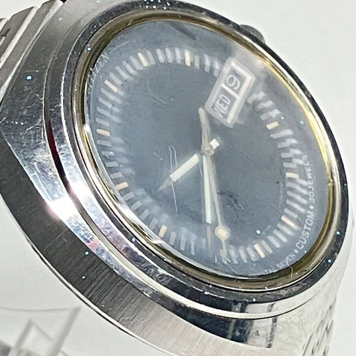 1円〜 3☆ CITIZEN シチズン 腕時計 4-52075 Y /91010343 黒文字盤 自動巻き オートマチック 動作確認済み 30石 クリスタルセブン CUSTOM_画像6