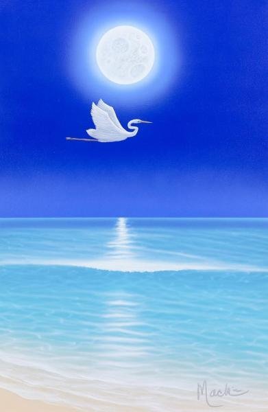 【真作】【WISH】ダン・マッキン Dan Mackin「Glowing Moon」油彩 20号大 大作 ◆海逸品   〇アメリカの画家 熱帯の風景や水 #24032055の画像3
