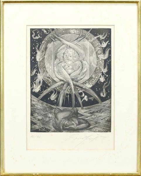 【真作】【WISH】エルンスト・フックス Ernst Fuchs「ターレヴ―レックのサムソンとデリラ」銅版画 直筆サイン   #24032717の画像2