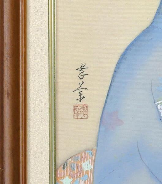 【WISH】在銘 日本画 約10号 金箔仕様 絹本 和美人 #24033460_画像6