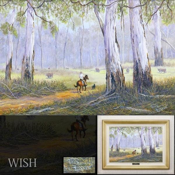 【WISH】サイン有 油彩 20号大 大作 馬にのる人物 巨木の森 #24022700の画像1