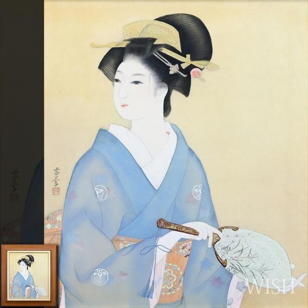 【WISH】在銘 日本画 約10号 金箔仕様 絹本 和美人 #24033460_画像1