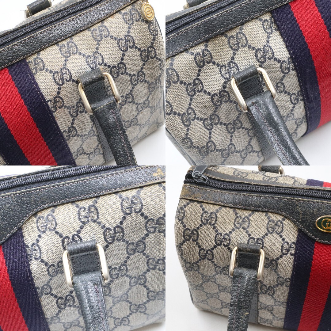 ★GUCCI グッチ 40 02 006 オールドグッチ ヴィンテージ シェリーライン GG柄 PVC×レザー ハンドバッグ ネイビー系の画像10