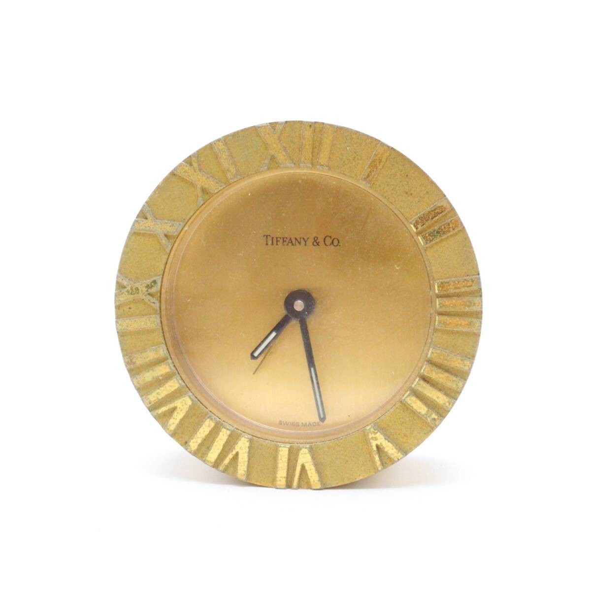 【TIFFANY&Co. ティファニー】 アトラス 置時計 ゴールド文字盤 クォーツ/QZ アラーム付き ラウンド アンティークの画像1
