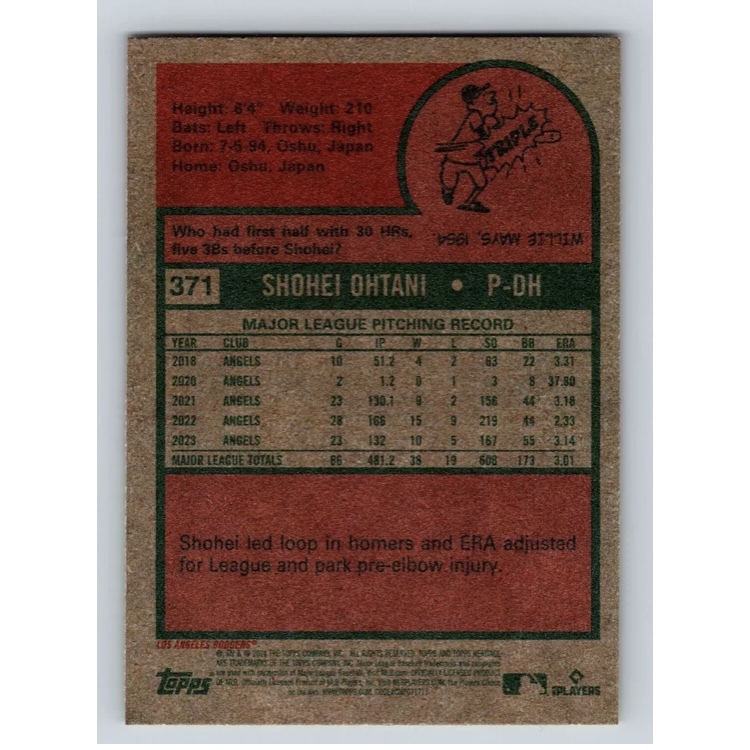 2024 最新!! ドジャース 大谷翔平 Shohei Ohtani Topps Heritage #371 / エンゼルス ドジャーズ 移籍 記念 MVP ジャージ サイン等_画像2