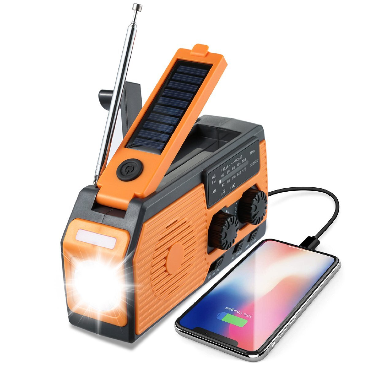  multifunction disaster prevention radio hand turning small size mobile waterproof high luminance flashlight radio USB charge AM/FM/NOAA weather radio camp earthquake tsunami 151 disaster prevention supplies 